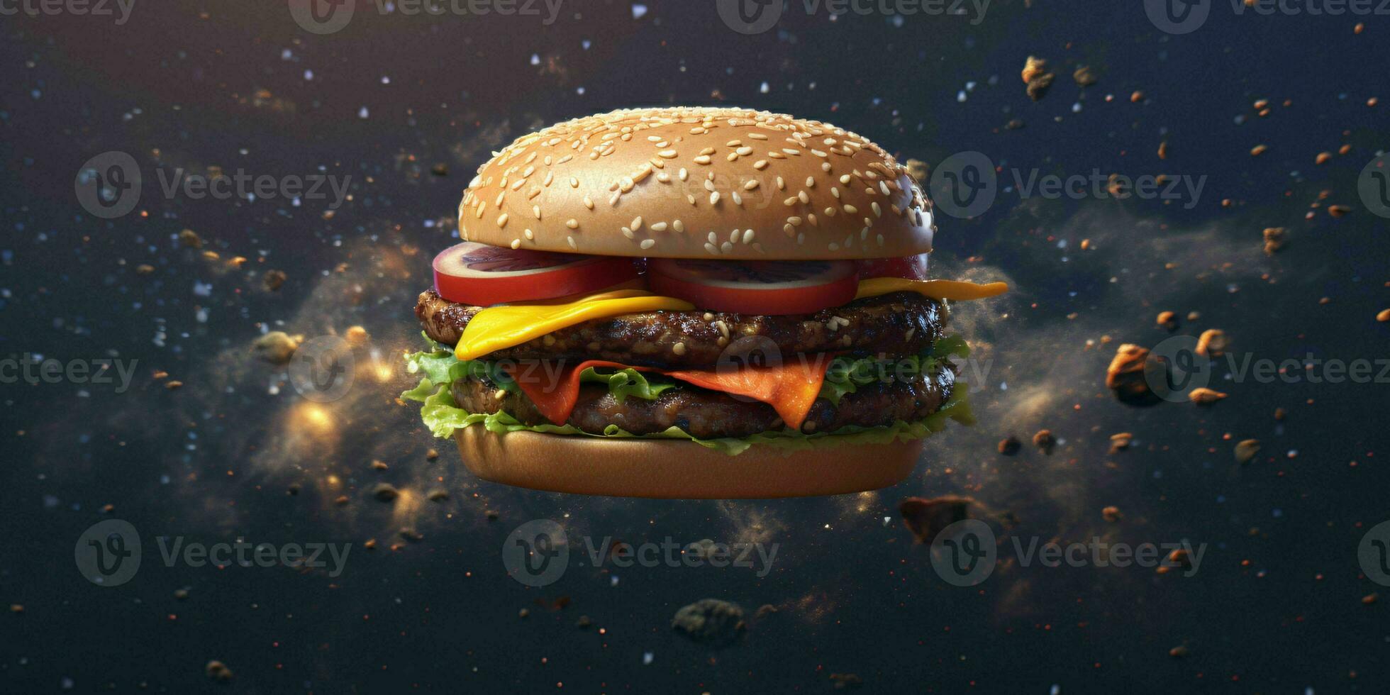 ai generiert ein köstlich Burger mit Universum Hintergrund. Hamburger. ai generativ foto