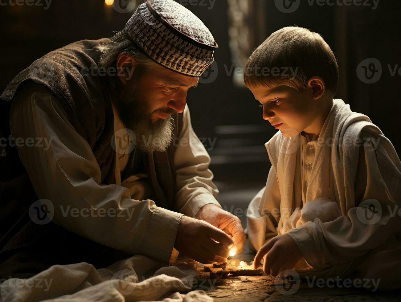 ai generiert Muslim Lehrer Lehren Kinder beim das Moschee. generativ ai foto