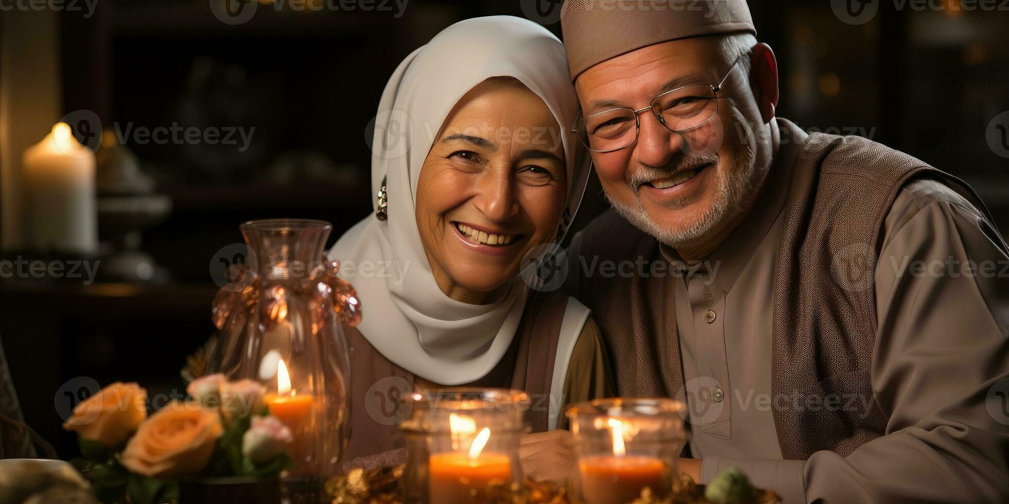 ai generiert glücklich und romantisch alt Muslim Paar. generativ ai foto