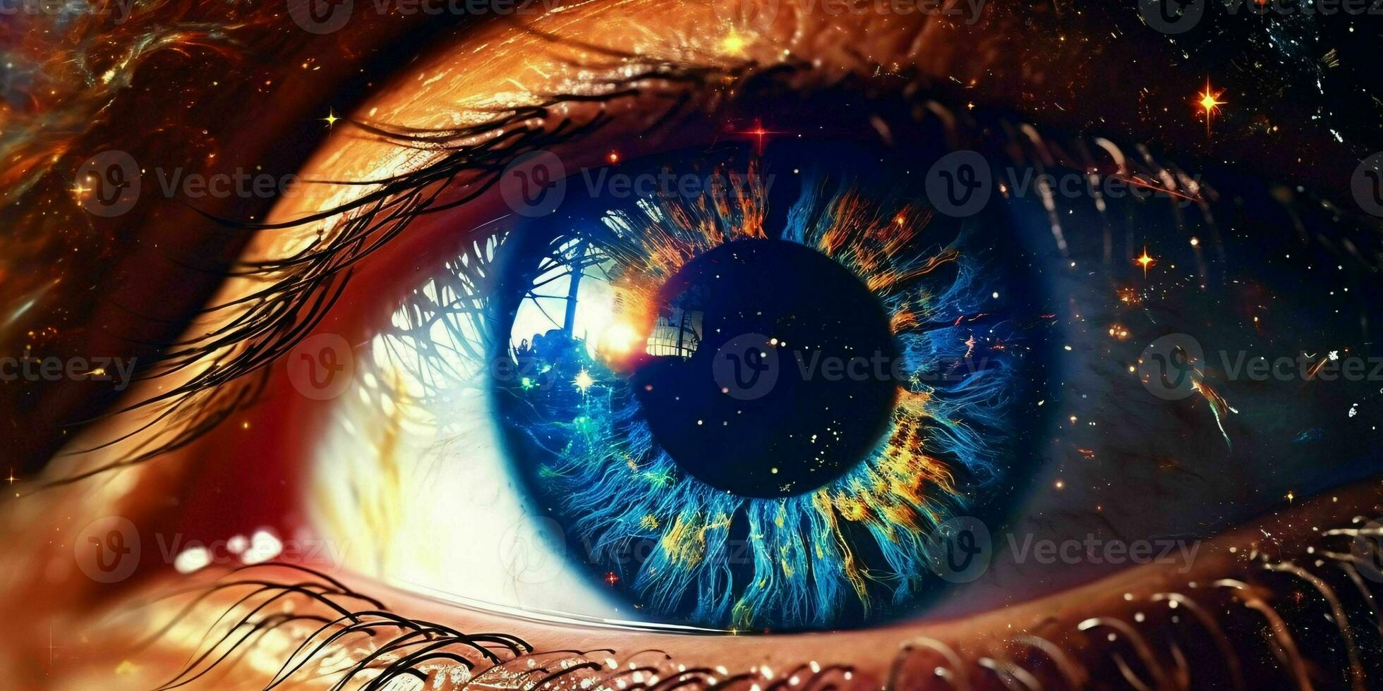 ai generiert schließen oben Aussicht von das Auge mit das Universum innen. generativ ai foto