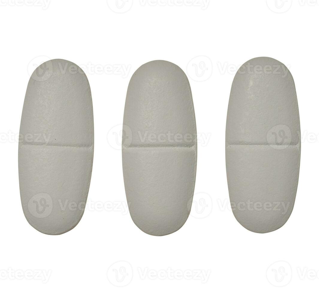 Weiß Oval Tablette auf isoliert Hintergrund, schließen oben foto