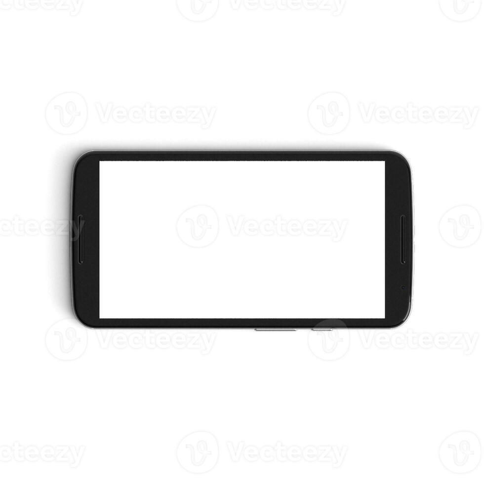 Handy, Mobiltelefon leeren zurück Seite Anzeige mit leer Bildschirm isoliert auf Hintergrund zum Anzeigen schwarz horizontal Platzierung foto