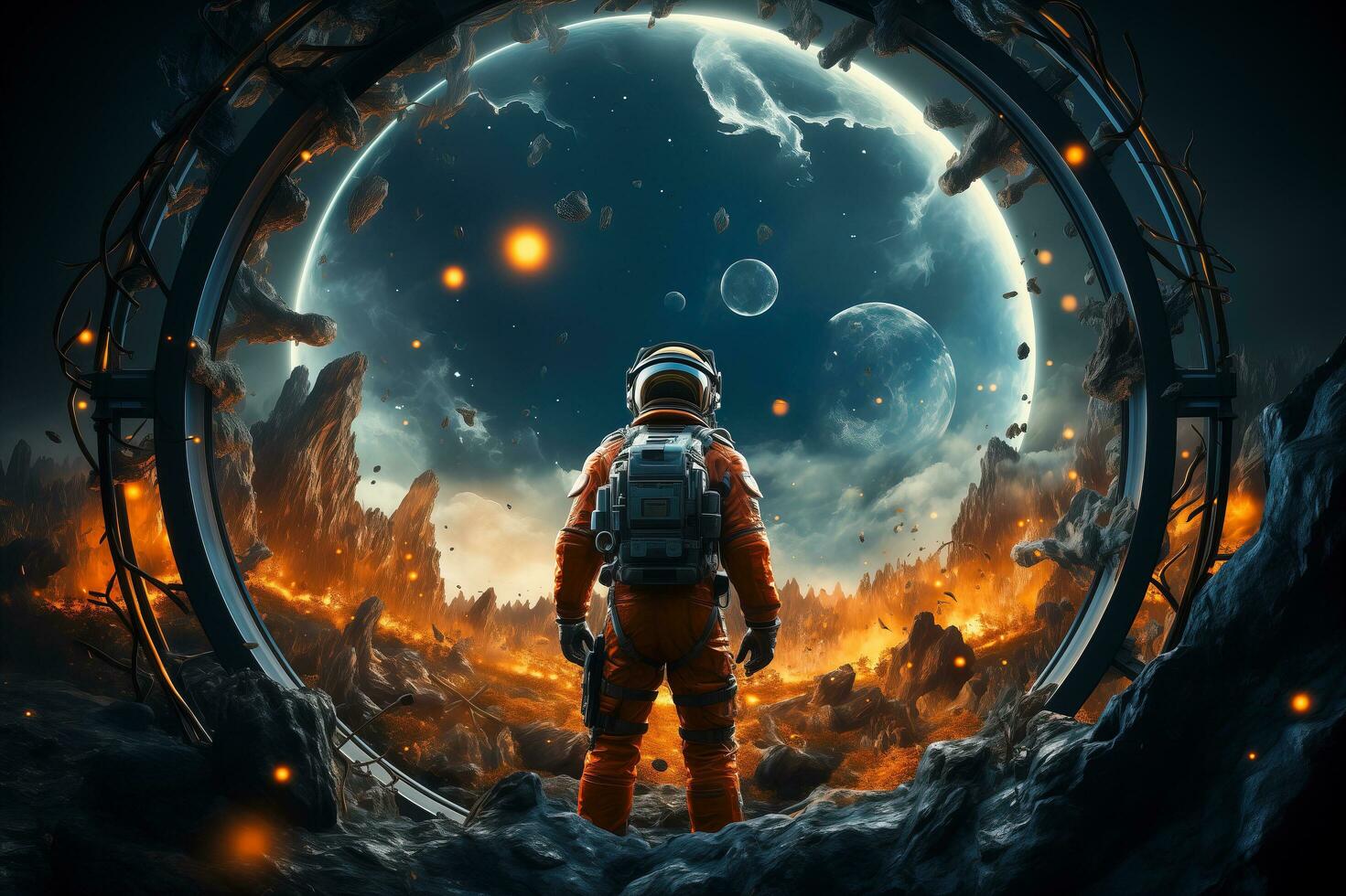 ai generiert Astronaut auf ein futuristisch Hintergrund. foto