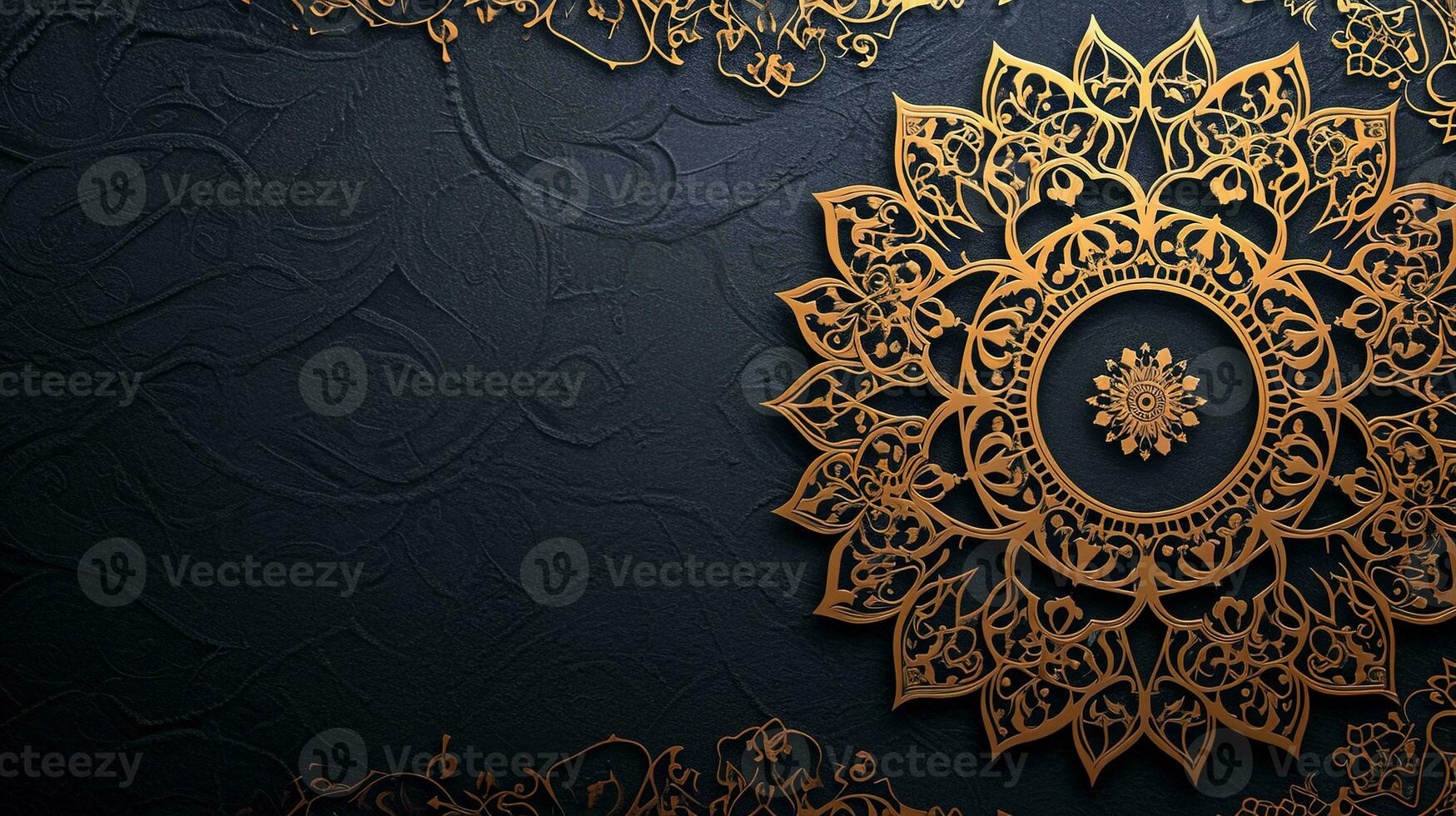 ai generiert Luxus schwarz Hintergrund mit golden Ornament, islamisch Hintergrund. ai generativ foto