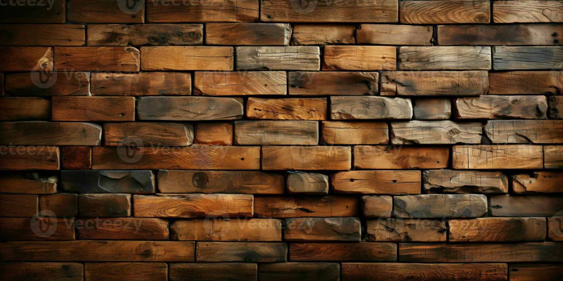 ai generiert hölzern Backstein Mauer Hintergrund. Holz Mauer Textur. generativ ai foto