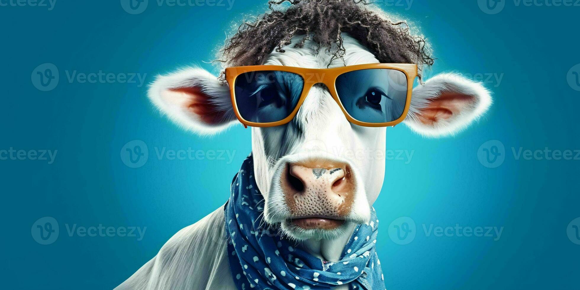 ai generiert Porträt von cool und komisch Kuh tragen Brille im Studio Hintergrund. generativ ai foto