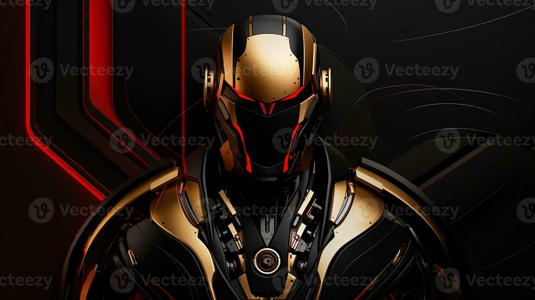 ai generiert schwarz und rot Cyborg Roboter Cyber Wissenschaft Fiktion, ai generativ foto