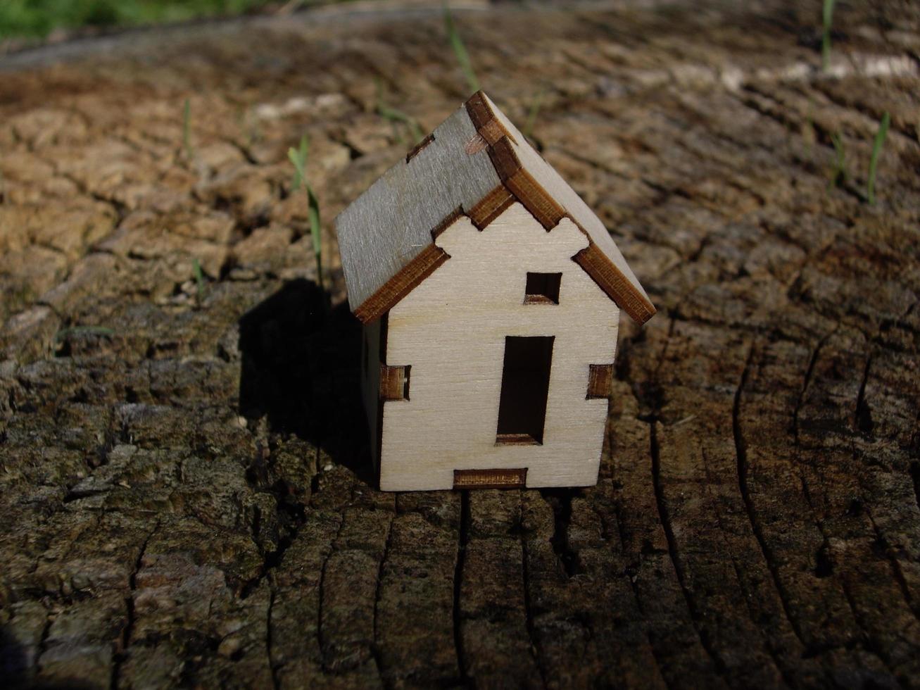 Holzhaus auf einem Baumstumpf foto