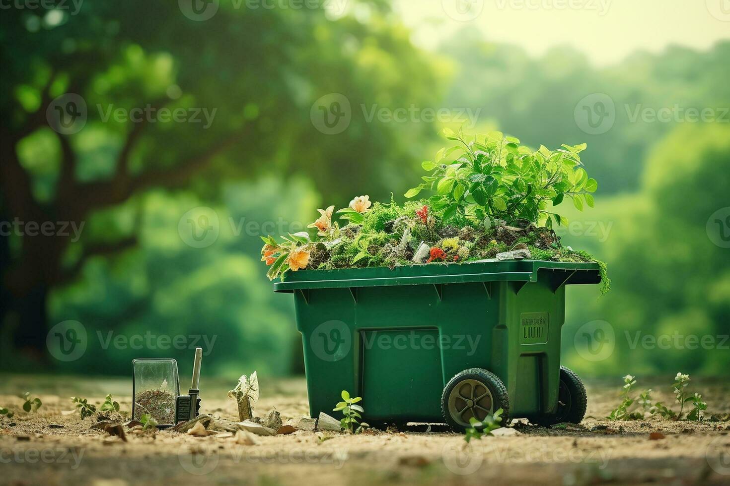 ai generiert Grün Müll Behälter zum biologisch abbaubar Abfall. foto