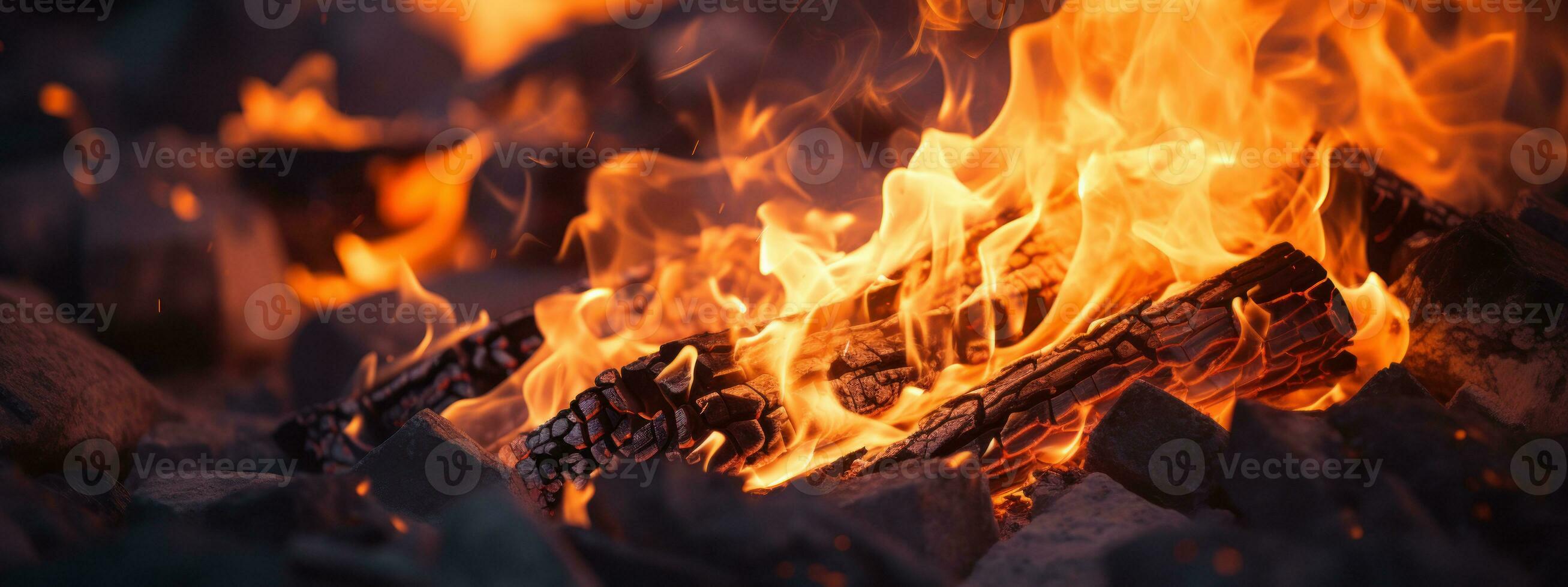 ai generiert faszinierend Feuer Grube Flammen, flackern tanzen, Geknister Holz. ai generativ. foto