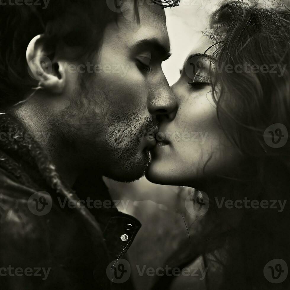 ai generiert Porträt von ein Mann und Frau im Liebe mit küssen. Leidenschaft und Liebe Konzept. foto