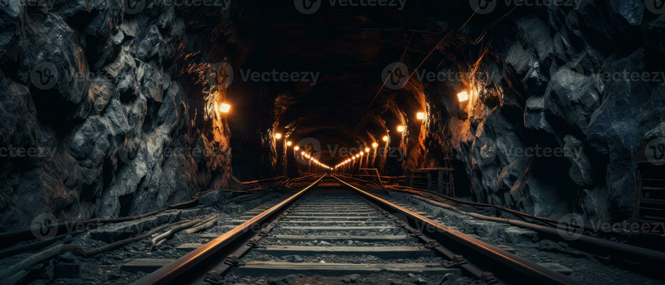 ai generiert Sonnenuntergang leuchten ein Eisenbahn Tunnel. ai generativ. foto