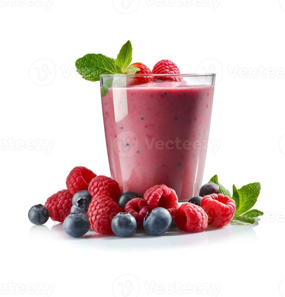 ai generiert Smoothies mit Himbeeren und Brombeeren foto