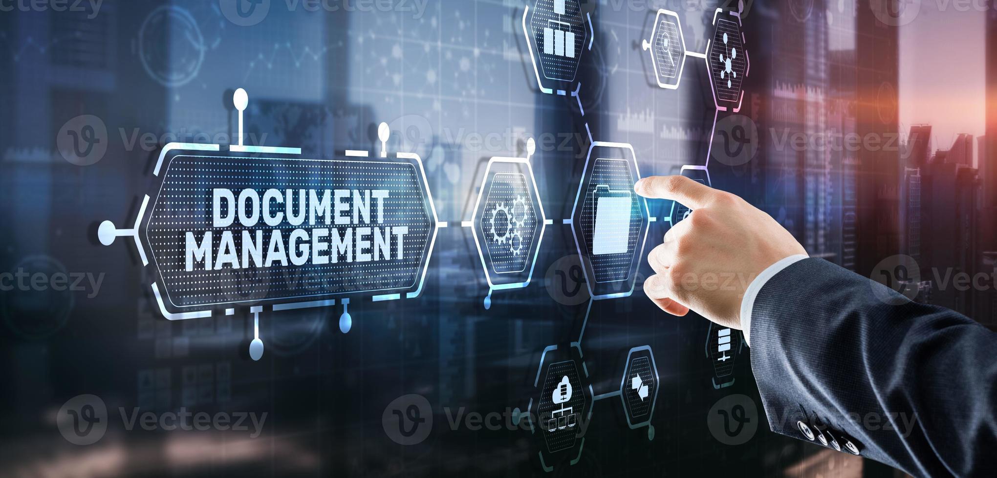 Dokumentenmanagement-Datensystem-Business-Technologie-Konzept. dms auf virtuellem Bildschirm foto