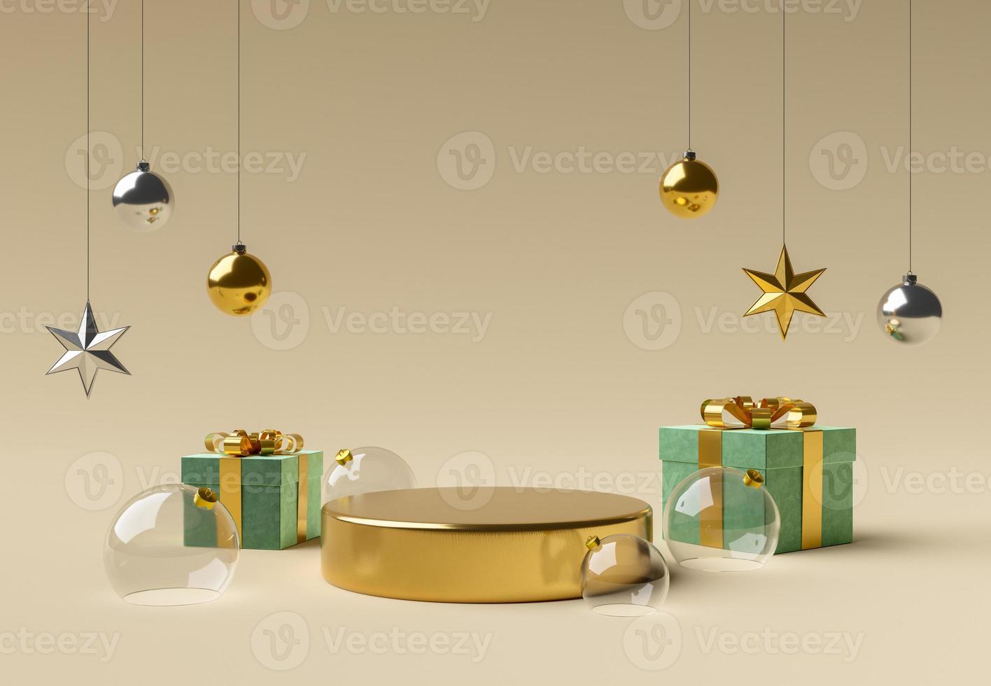 goldener Zylinder mit Glaskugeln und Weihnachtsschmuck foto