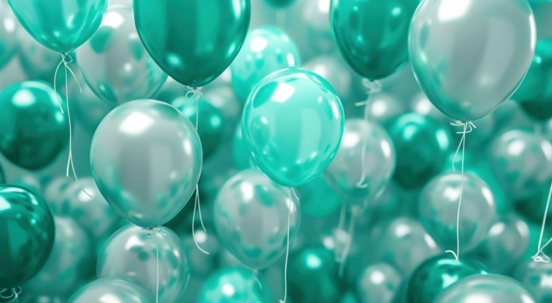 ai generiert ein Hintergrund voll von Grün und Blau Luftballons foto