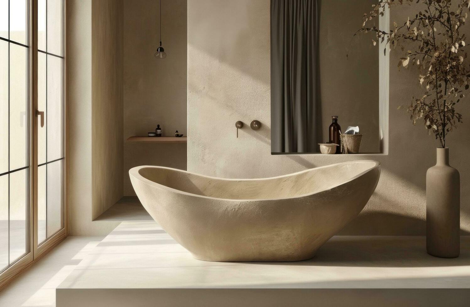 ai generiert ein Bild von ein modern Badewanne Innerhalb ein Badezimmer foto