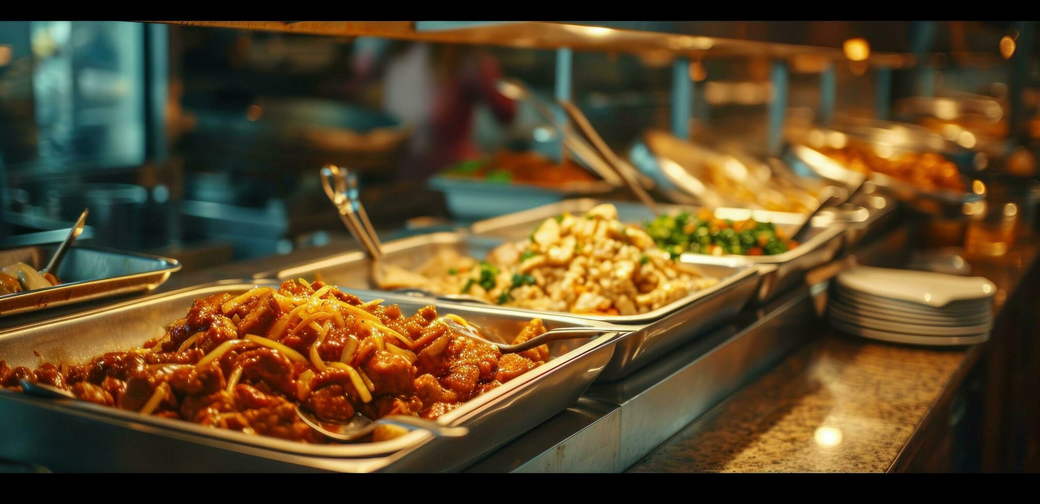 ai generiert Buffet Essen Bedienung beim ein Geschäft foto