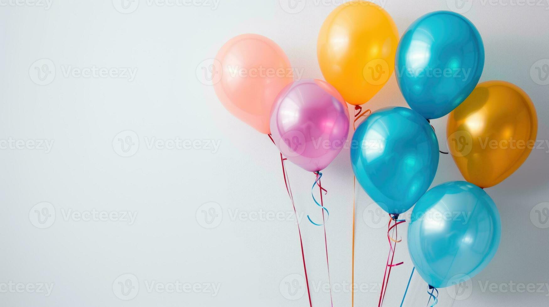 ai generiert Bündel von bunt Luftballons auf ein Licht Hintergrund mit Schatten foto