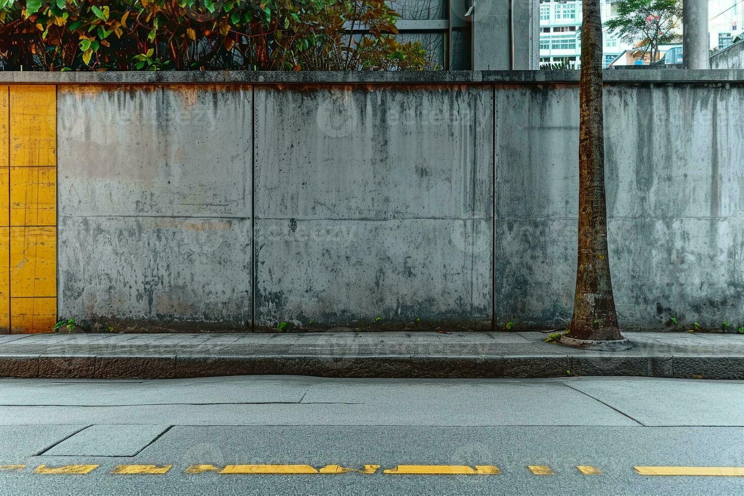 ai generiert Straße Mauer Hintergrund ,industriell Hintergrund, leeren Grunge städtisch Straße mit Warenhaus Backstein Mauer. generativ ai. foto