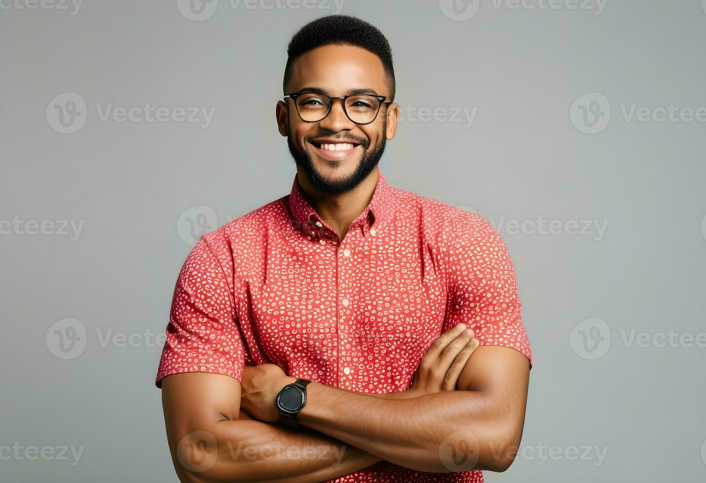 ai generiert glücklich afrikanisch amerikanisch Mann tragen Hemd foto