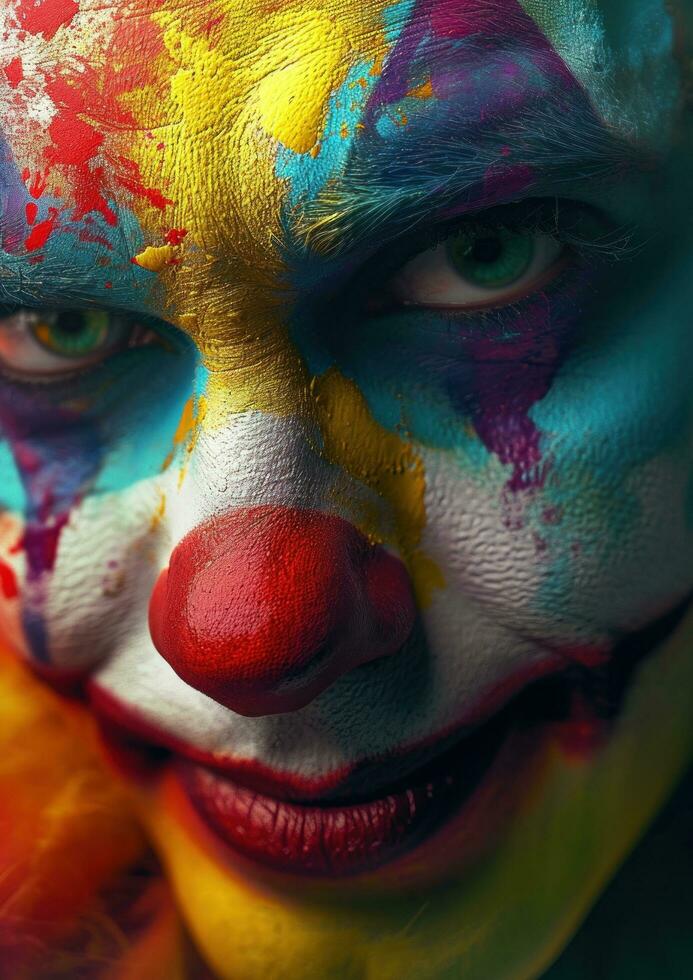ai generiert Clown Gesicht Farbe zum Porträt oder Digital Kunst foto