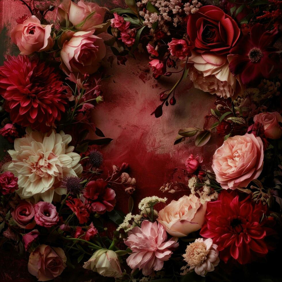 ai generiert Valentinstag Tag Blumen- Hintergrund foto