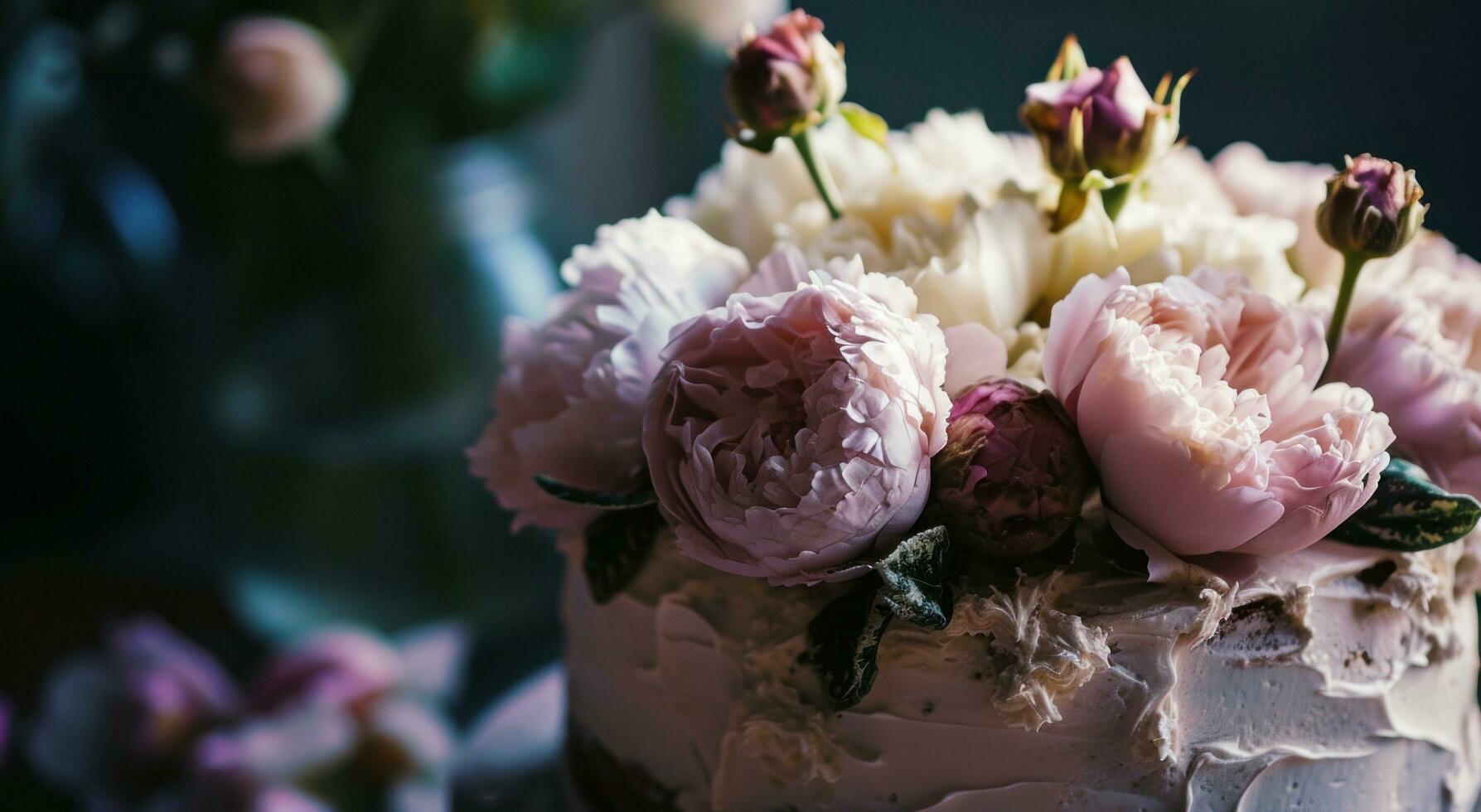 ai generiert Blume Kuchen auf Hintergrund foto