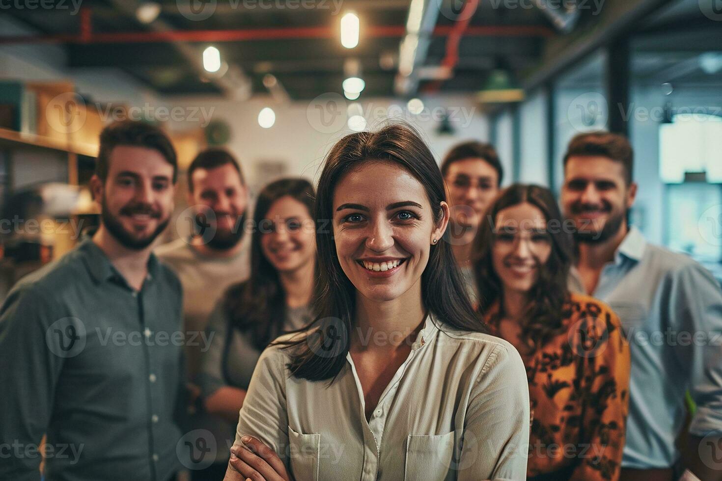 ai generiert Gruppe von Geschäft Menschen haben ein Treffen beim kreativ Büro foto