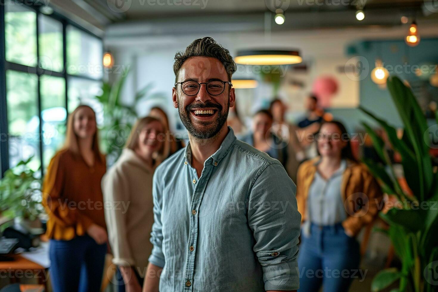 ai generiert Gruppe von Geschäft Menschen haben ein Treffen beim kreativ Büro foto