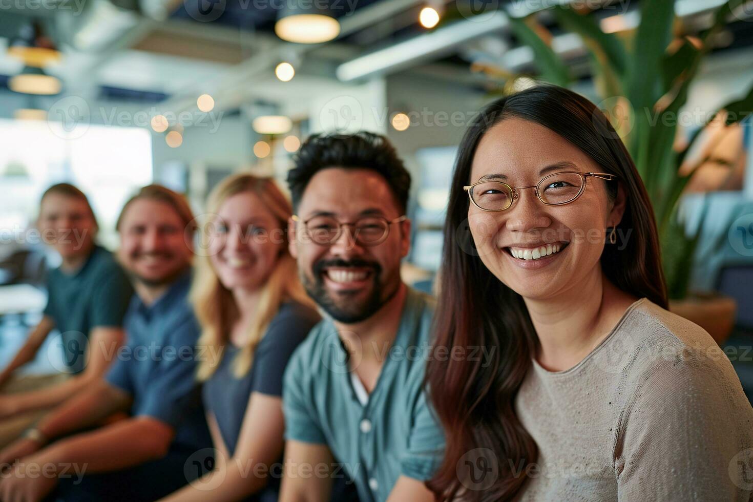 ai generiert Gruppe von Geschäft Menschen haben ein Treffen beim kreativ Büro foto