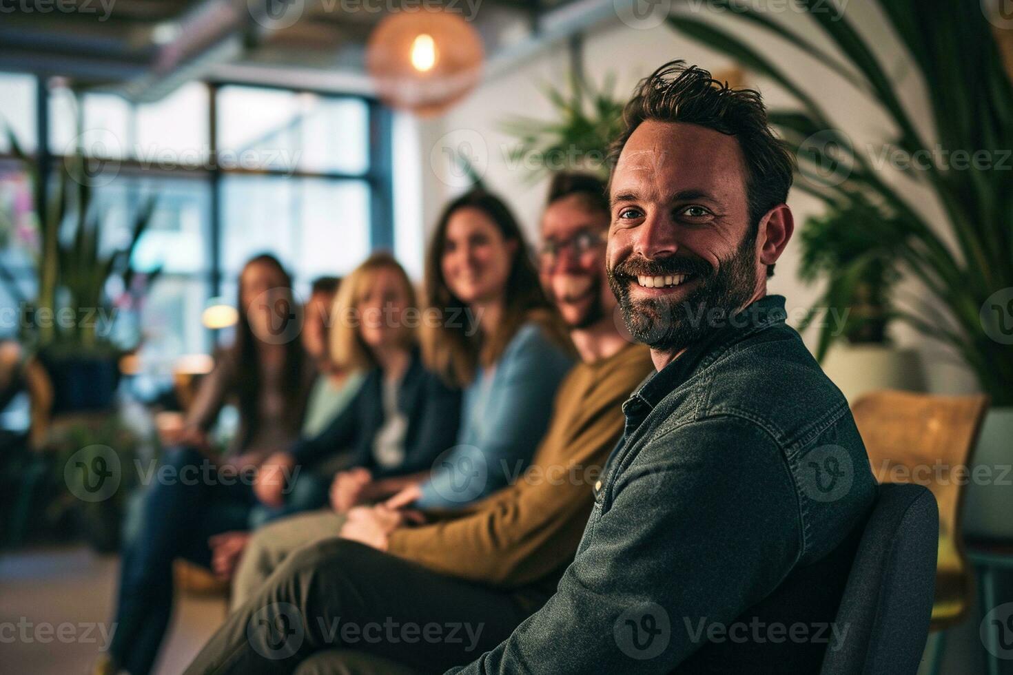 ai generiert Gruppe von Geschäft Menschen haben ein Treffen beim kreativ Büro foto