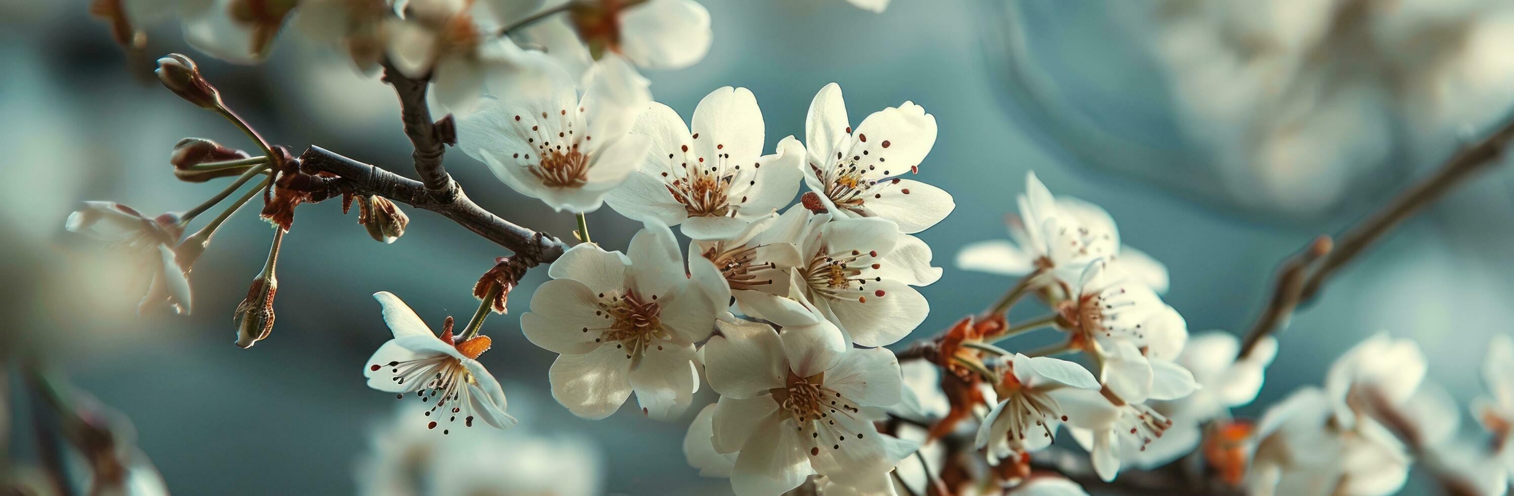 ai generiert Kirsche Blüten sind auf das Ast foto