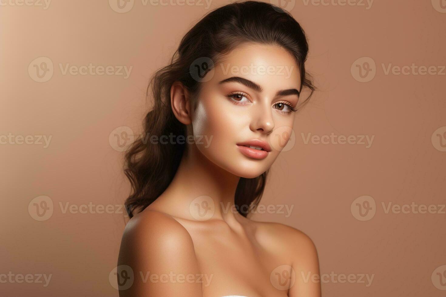 ai generiert Porträt von schön jung Frau mit sauber frisch Haut. Spa, Gesundheitspflege. foto