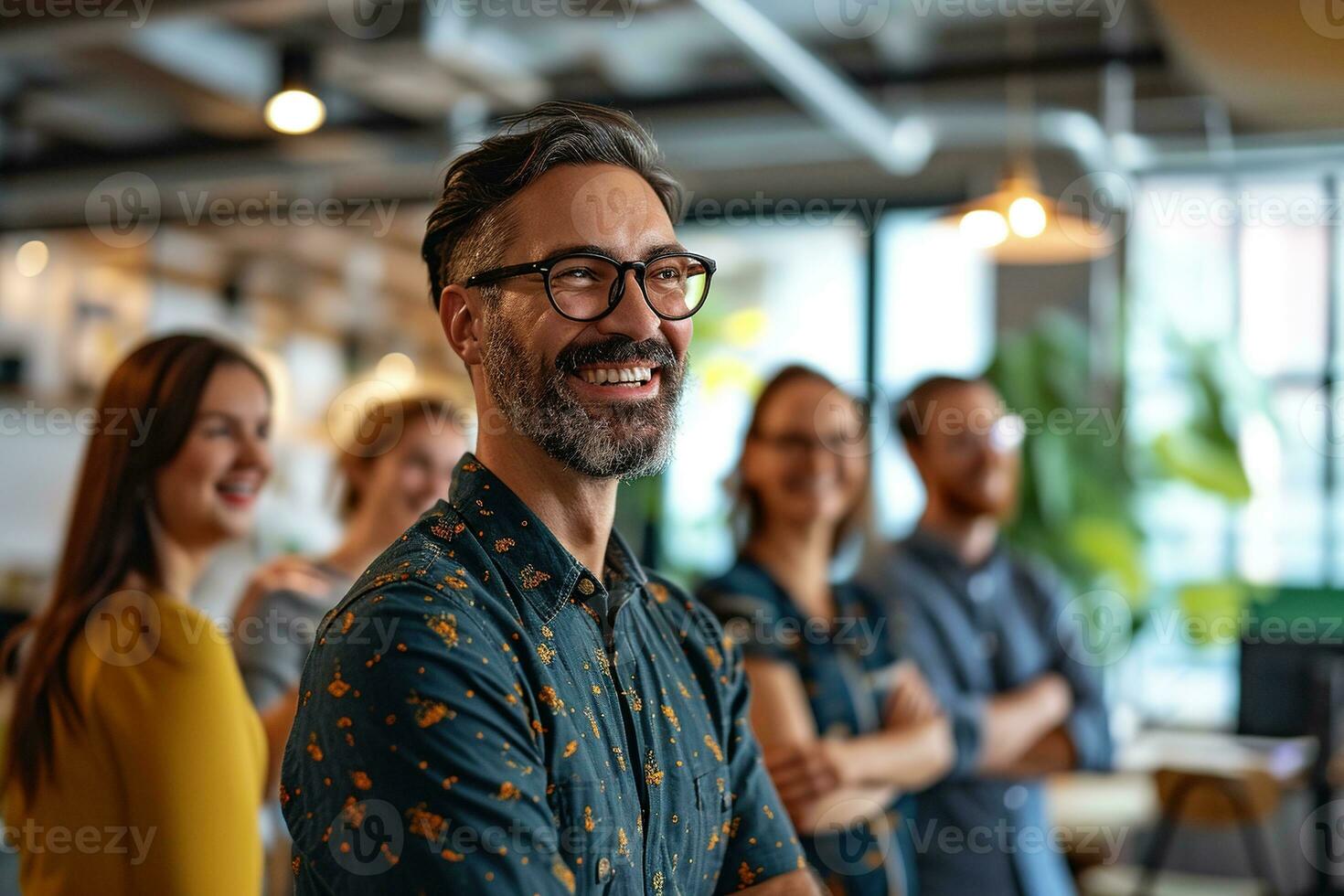 ai generiert Gruppe von Geschäft Menschen haben ein Treffen beim kreativ Büro foto