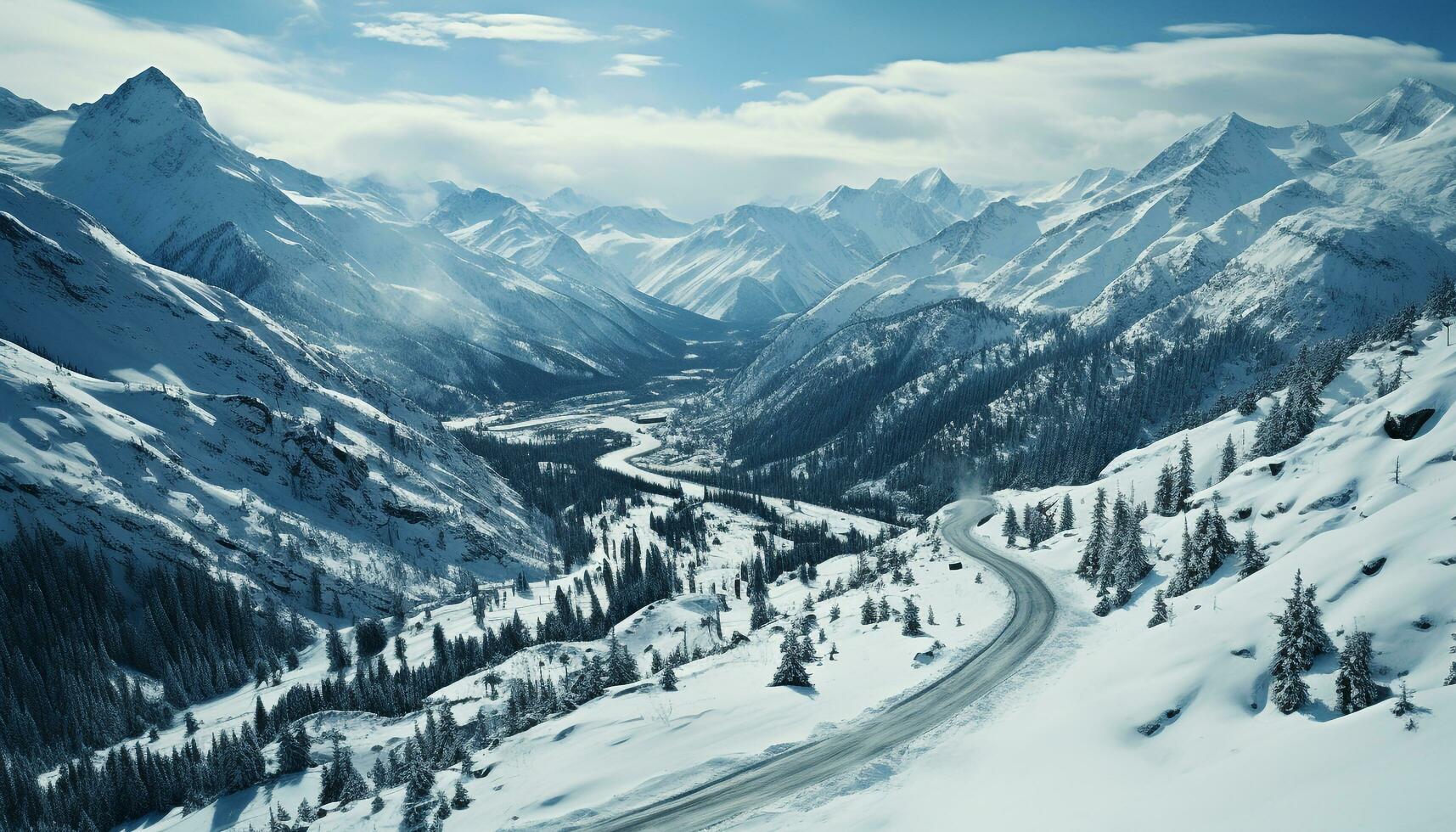 ai generiert Schnee gekappt Berge Vitrine das Schönheit von Natur im Winter generiert durch ai foto