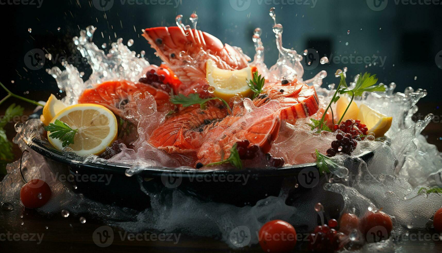 ai generiert Frische und Grill kombinieren zum ein Gourmet Meeresfrüchte Grill Mahlzeit generiert durch ai foto