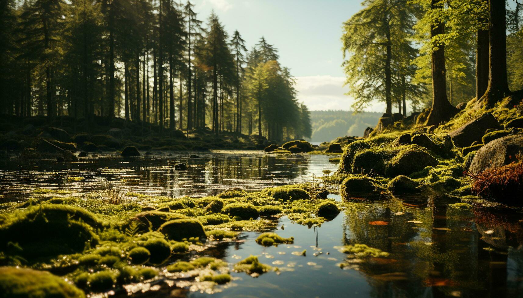 ai generiert still Szene Herbst Wald spiegelt auf friedlich Berg Teich generiert durch ai foto