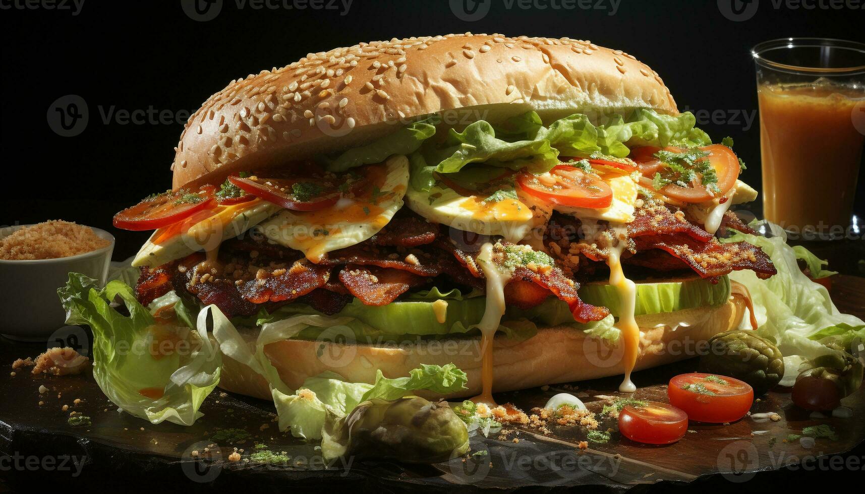 ai generiert gegrillt Rindfleisch Sandwich mit frisch Tomate, Käse, und Salat generiert durch ai foto