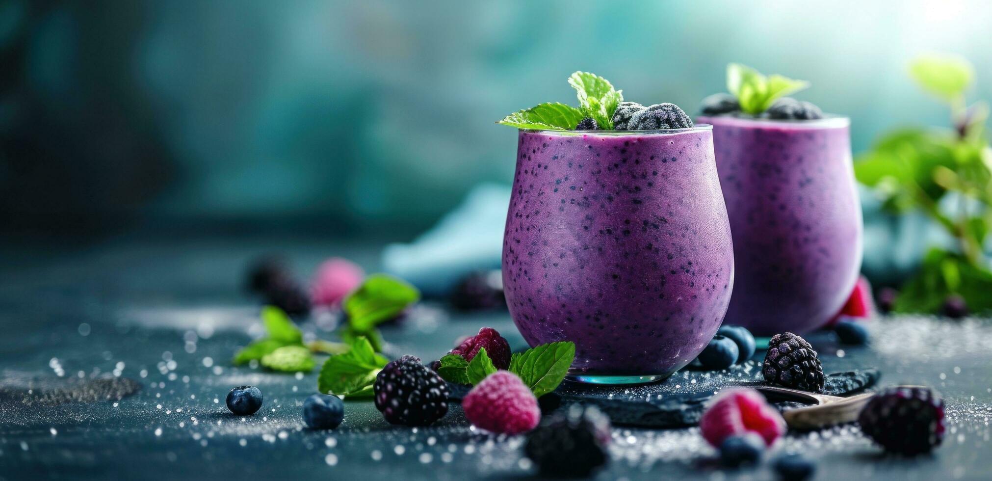 ai generiert das lila Smoothie mit Blaubeeren. foto