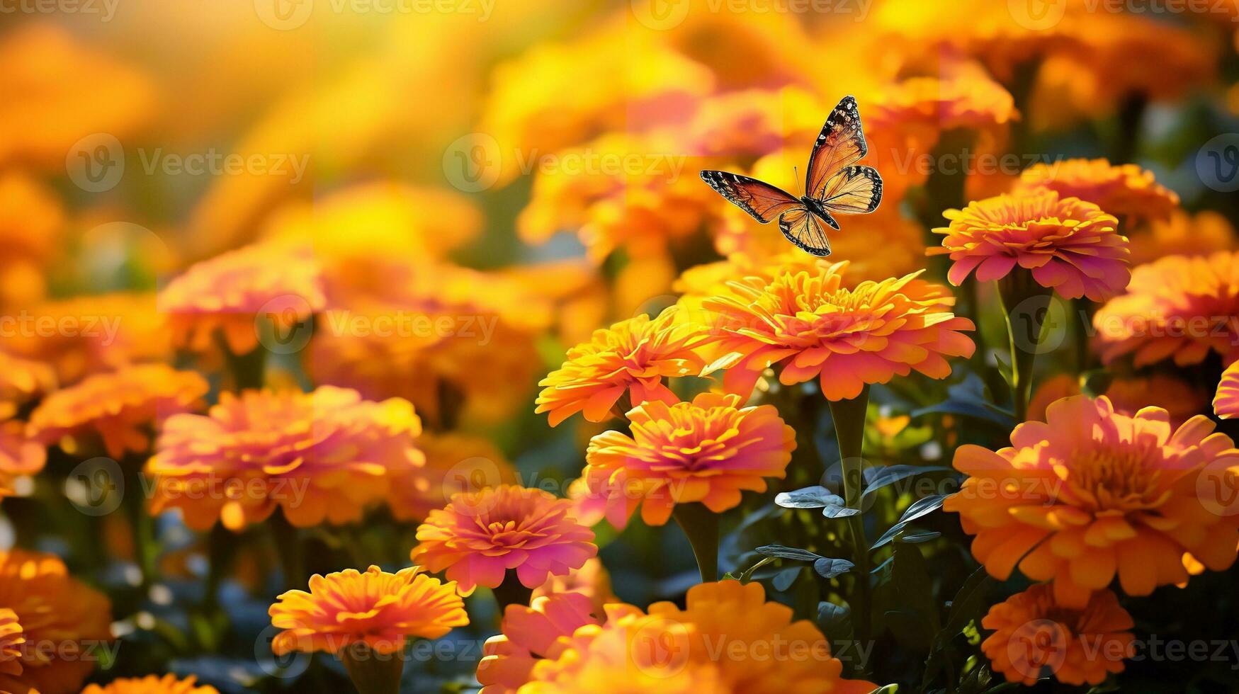 ai generiert Herbst Ringelblume Feld mit Schmetterlinge - - ai generiert foto