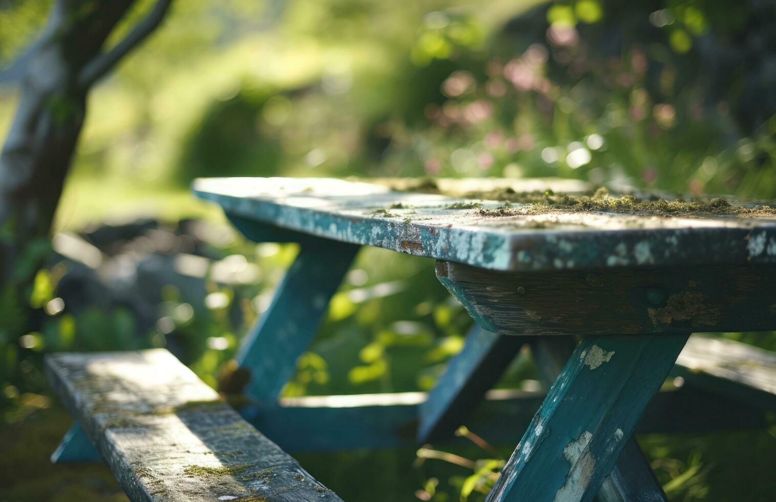 ai generiert ein alt Picknick Tabelle ist einstellen draußen foto