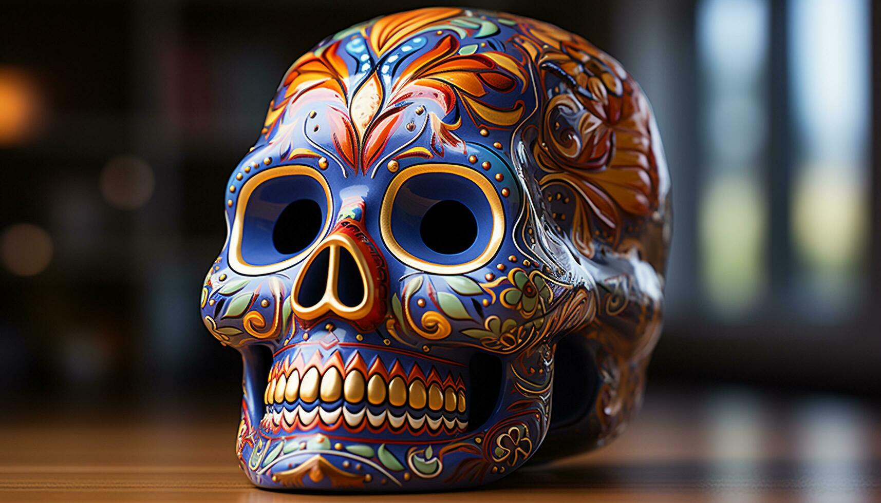 ai generiert uralt Mexikaner Kultur feiert Tod mit bunt Lehm Masken generiert durch ai foto