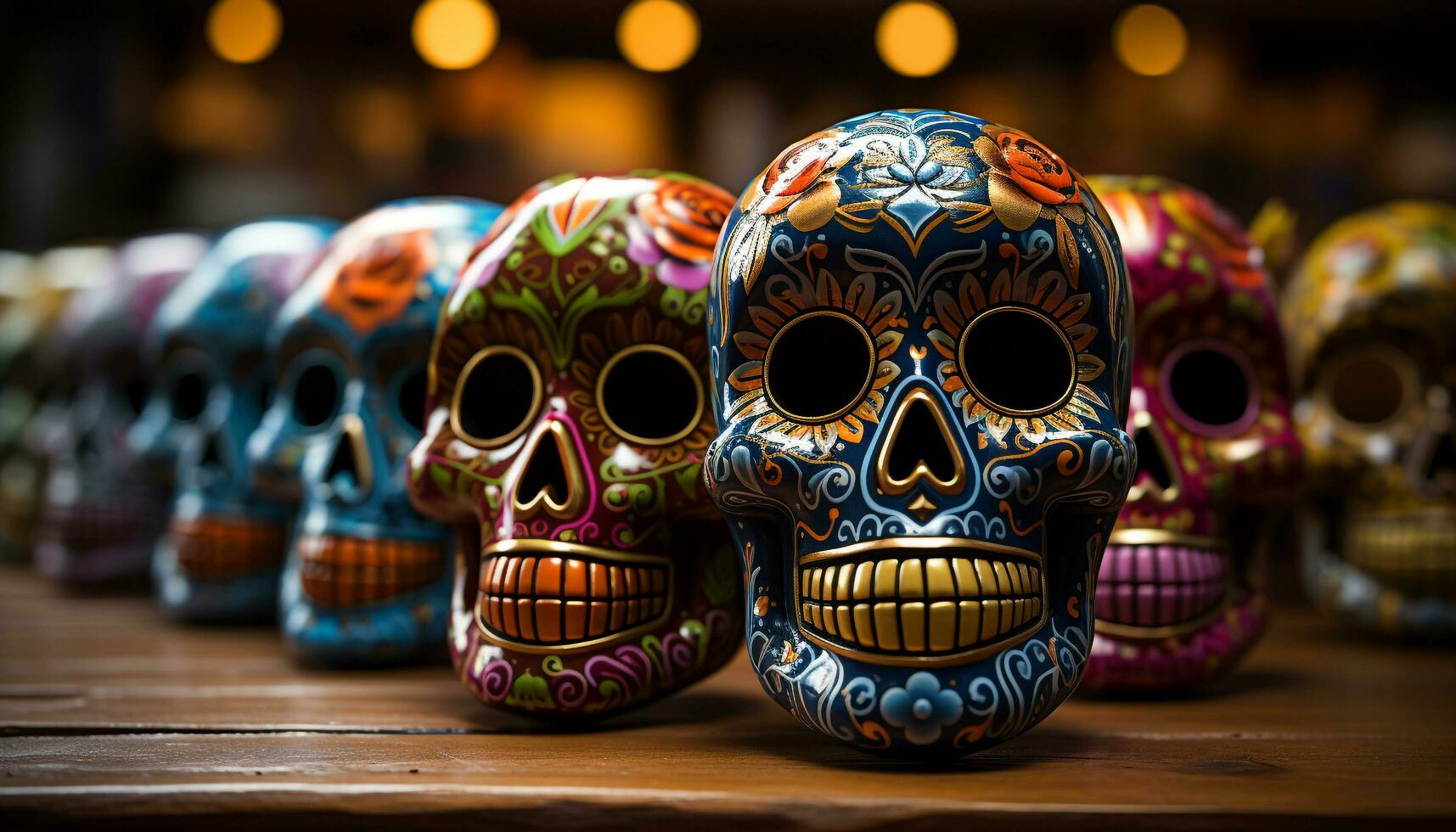 ai generiert Tag von das tot Feier bunt Schädel symbolisieren Mexikaner Kultur generiert durch ai foto