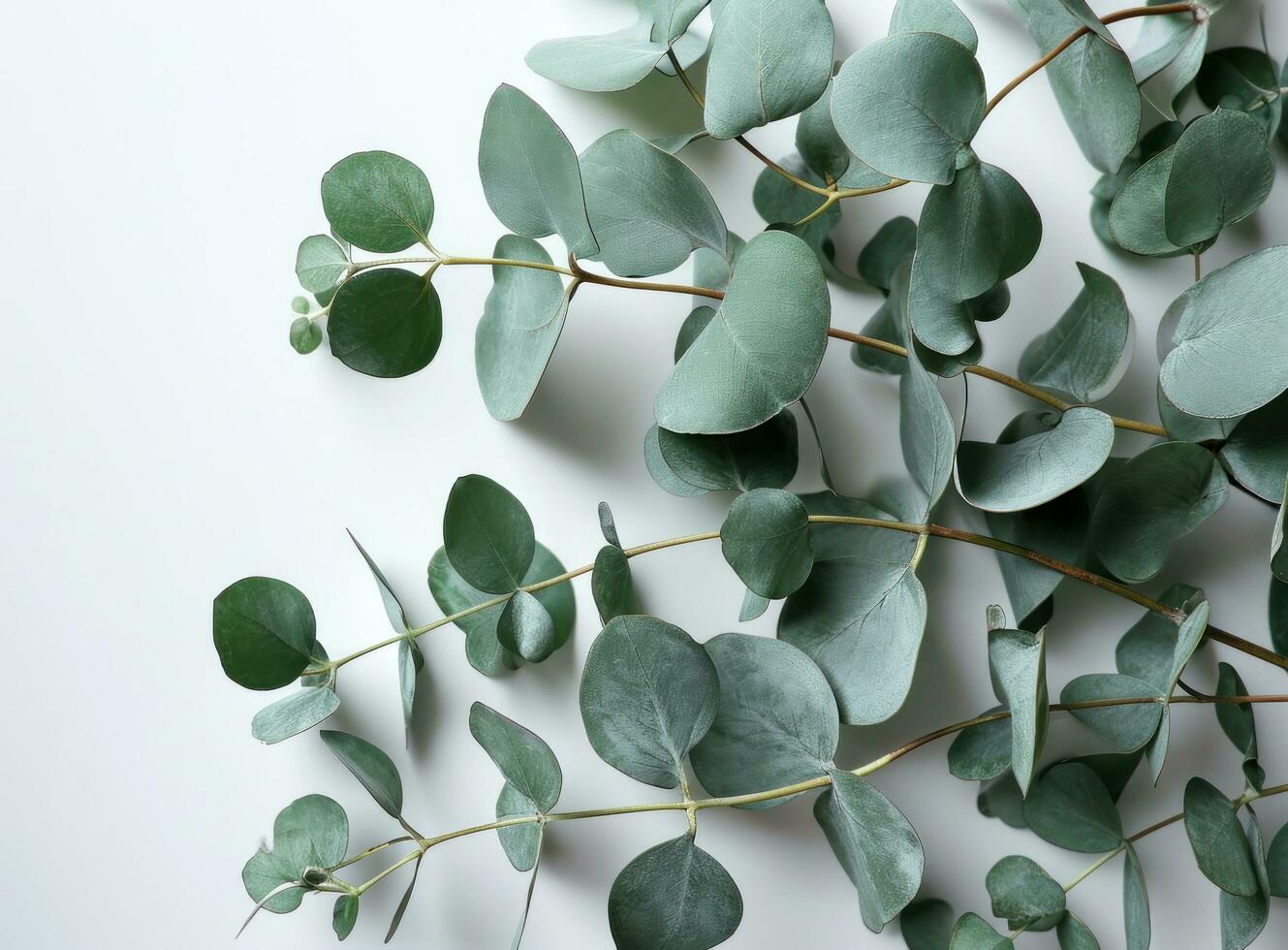ai generiert Grün Eukalyptus Pflanze isoliert auf Weiß Hintergrund oben Aussicht foto