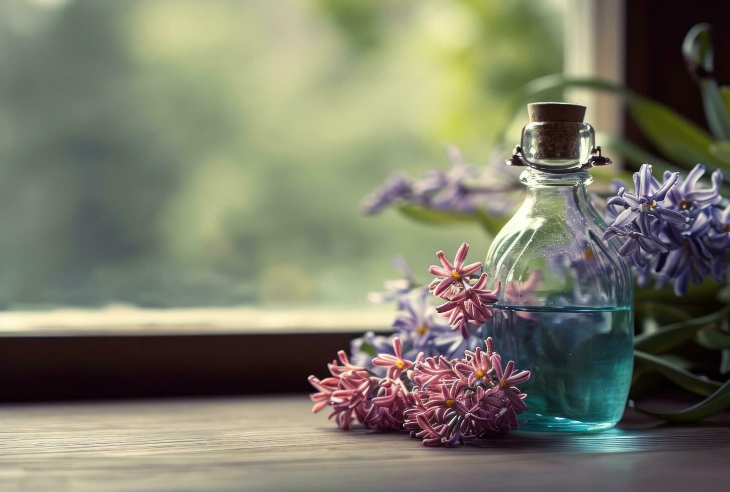 ai generiert Hyazinthe Blumen unter das Fensterbrett foto