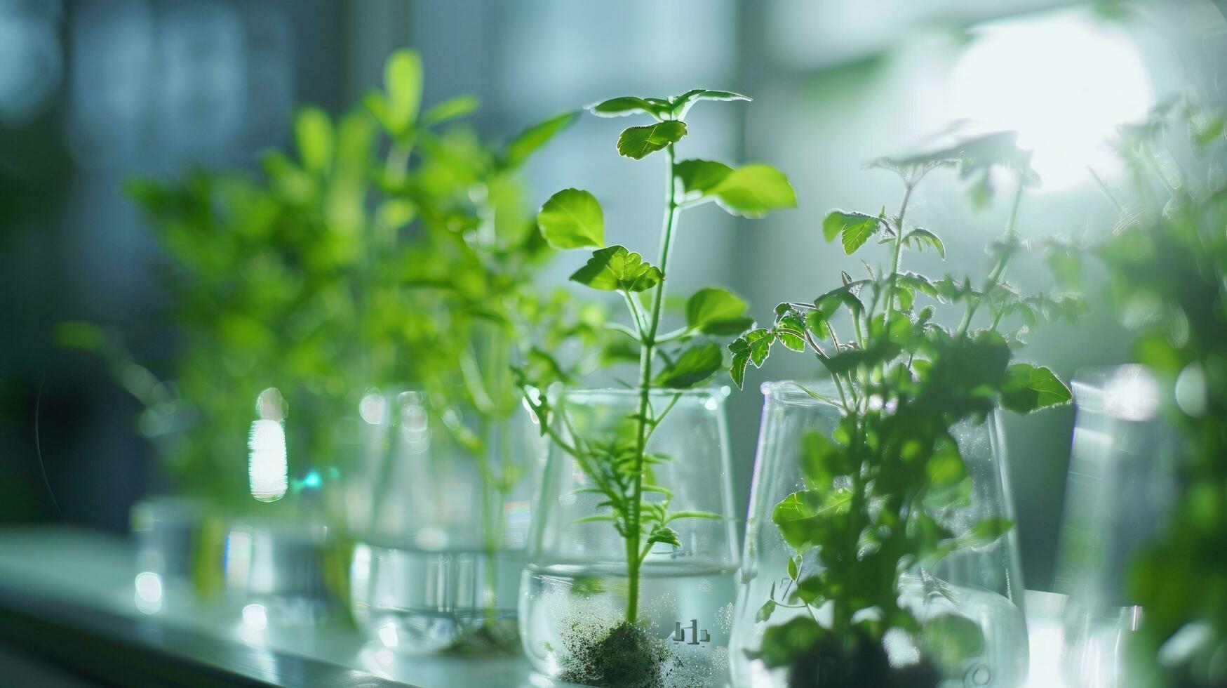 ai generiert Pflanze wachsend im Laborbedarf auf Glas foto