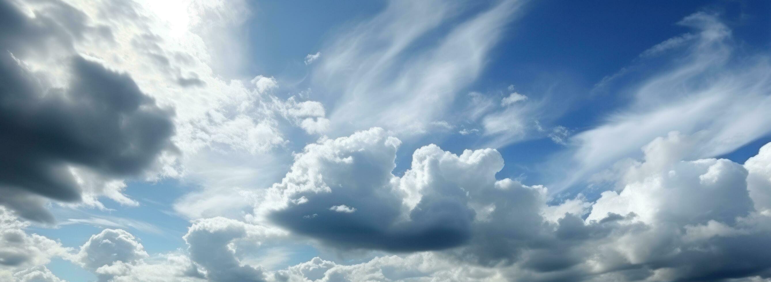 ai generiert Blau Himmel Hintergrund mit Weiß flauschige Wolken foto