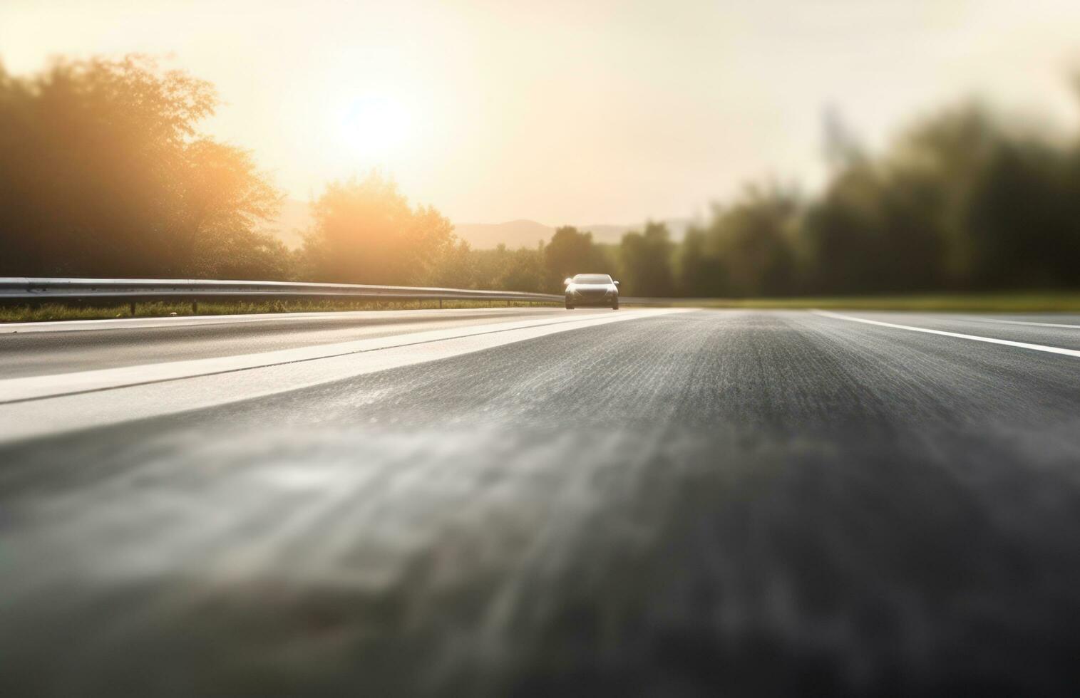 ai generiert Asphalt Autobahn mit schön Aussicht von Sonnenuntergang und Wolken foto