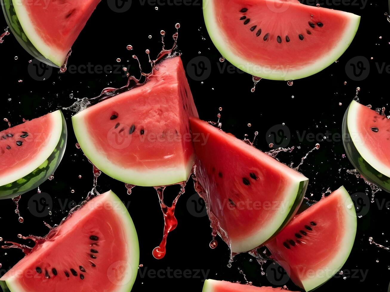 ai generiert Nahansicht von rot Wassermelone Scheiben foto